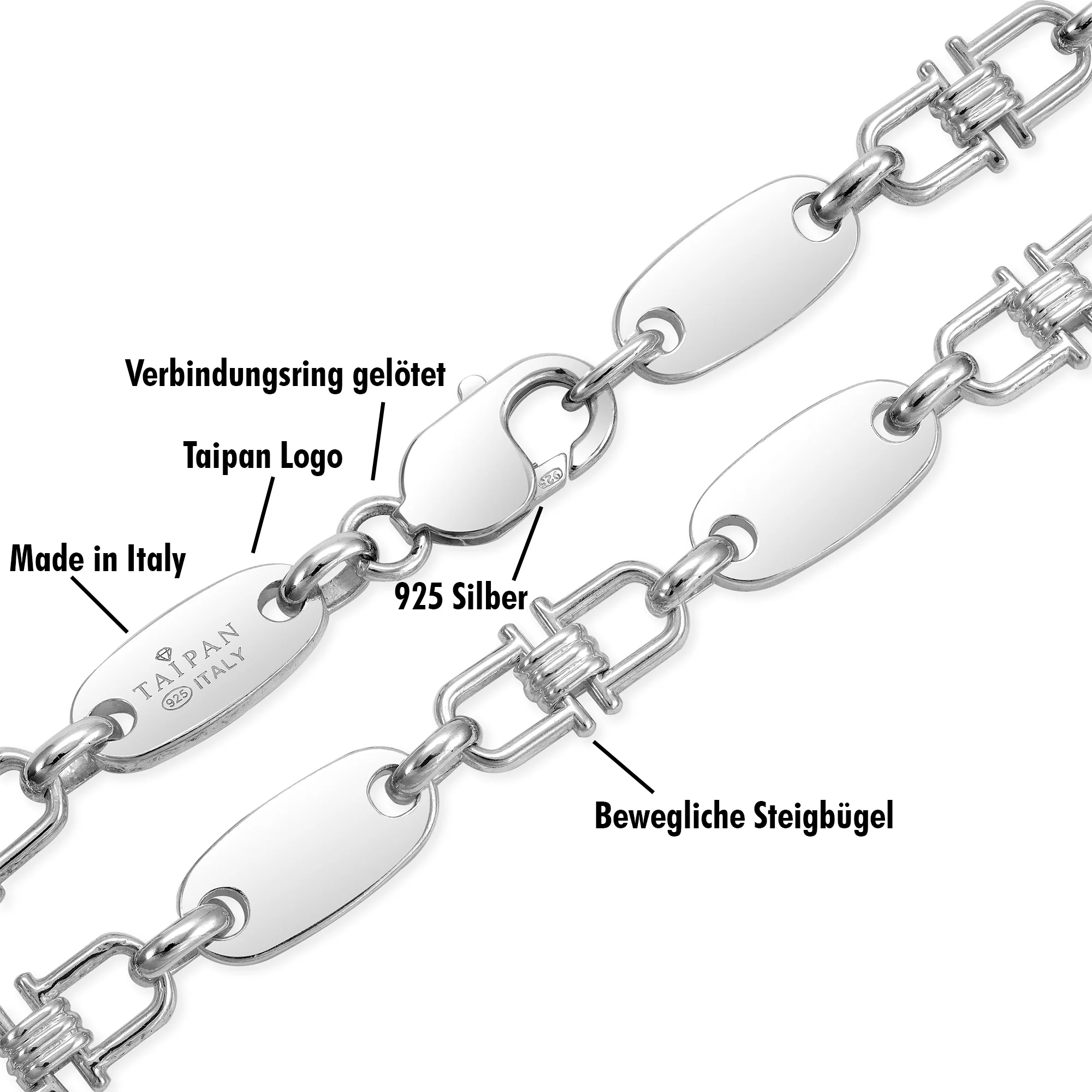 10mm Plattenkette bewegliche Steigbügelkette - 925 Silber - Image 15