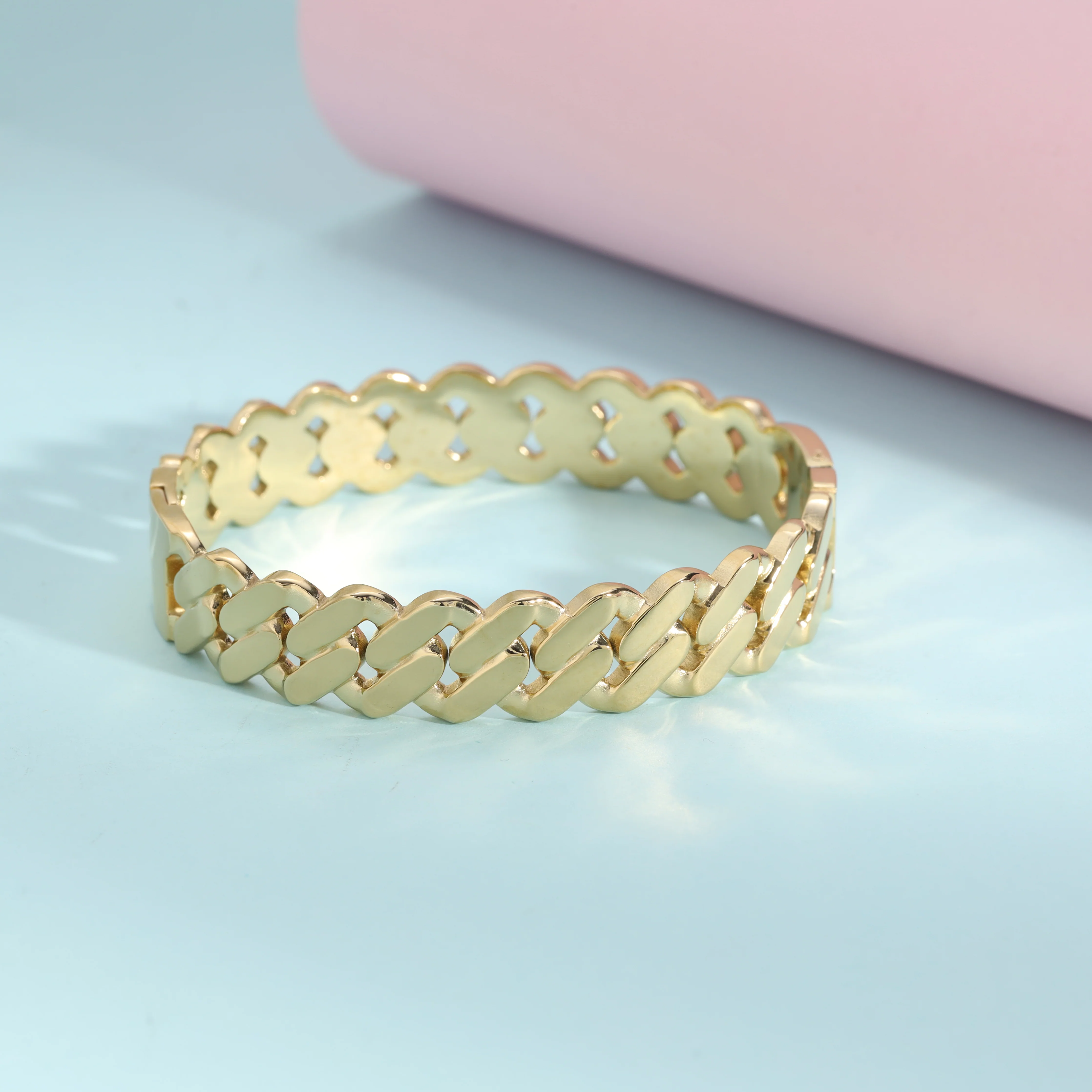 11mm Damen Armreifen Armband Cuban Link Motiv - Vergoldet - Image 3
