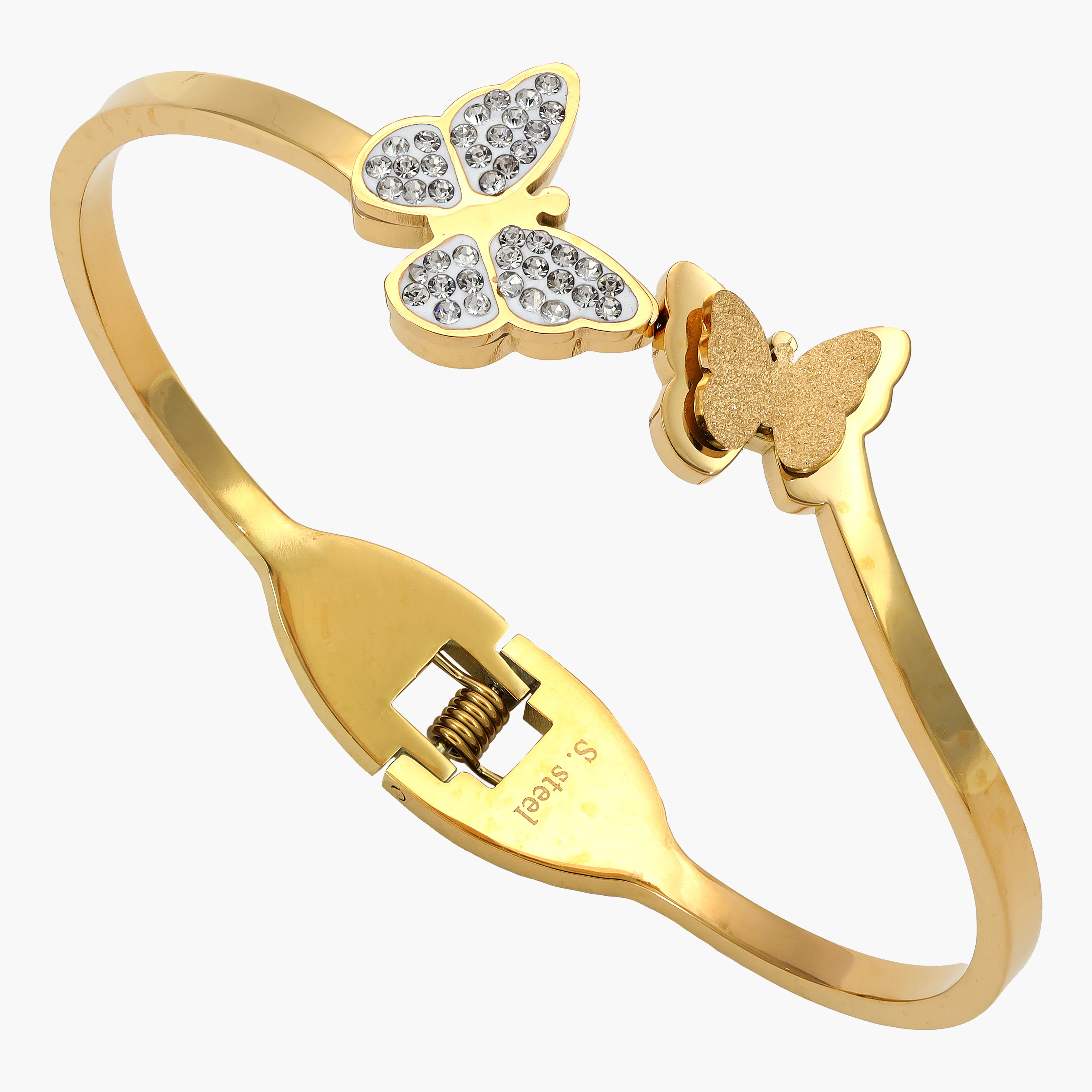 3mm Damen Armreifen Armband mit Butterfly aus Edelstahl - Vergoldet