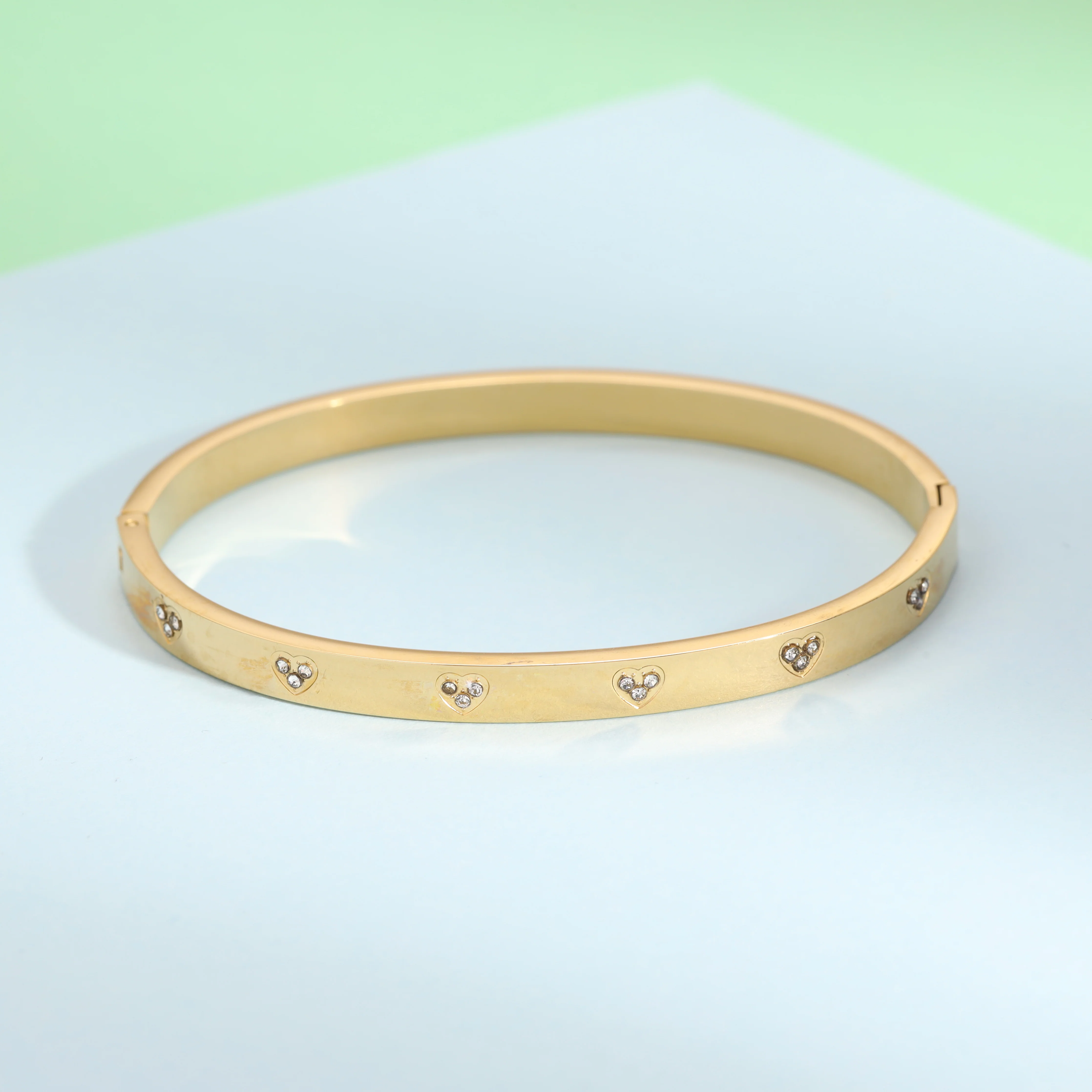 5mm Damen Armreifen Armband Herz Diamant - Vergoldet - Image 3
