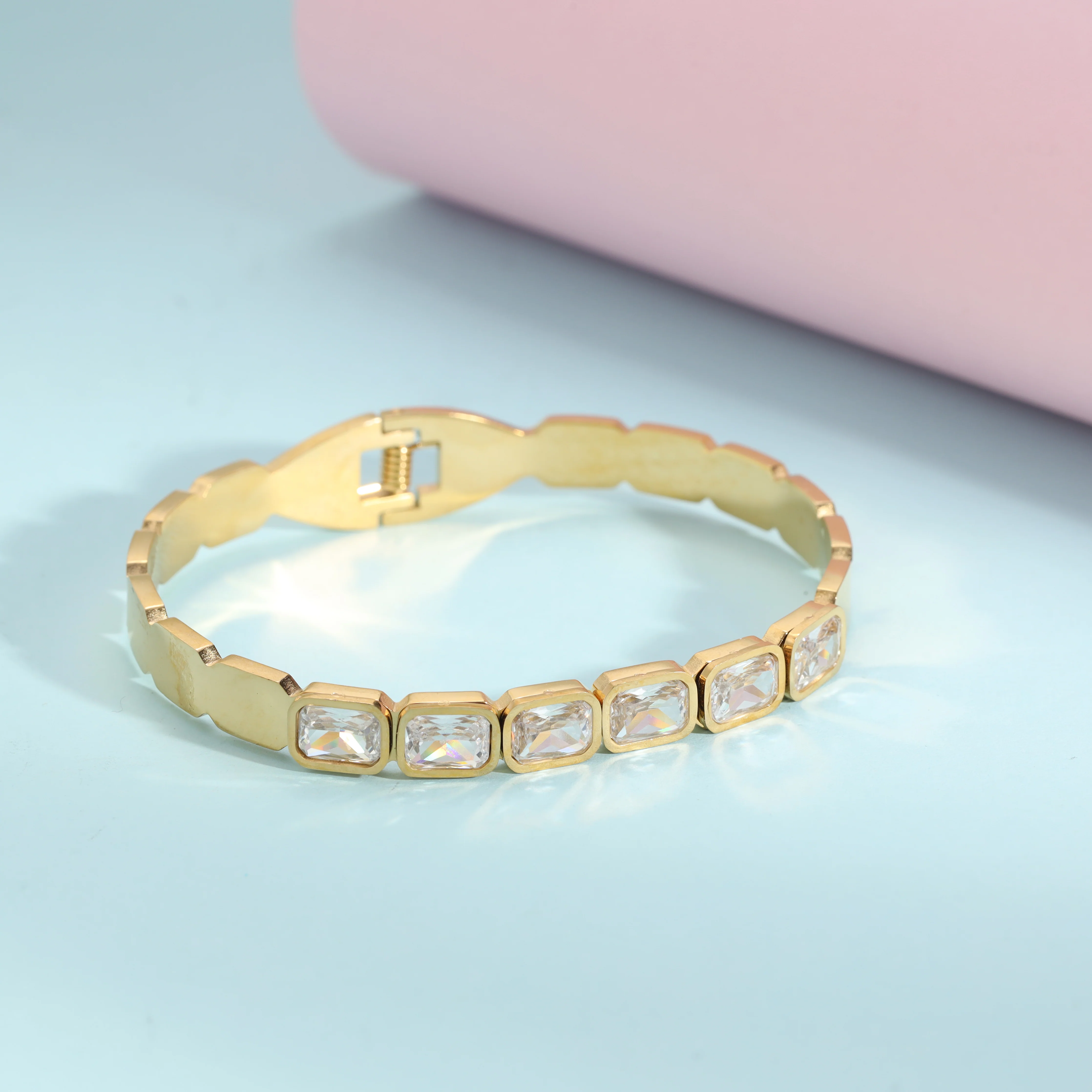 7mm Damen Armreifen Armband Diamant - Vergoldet - Image 2