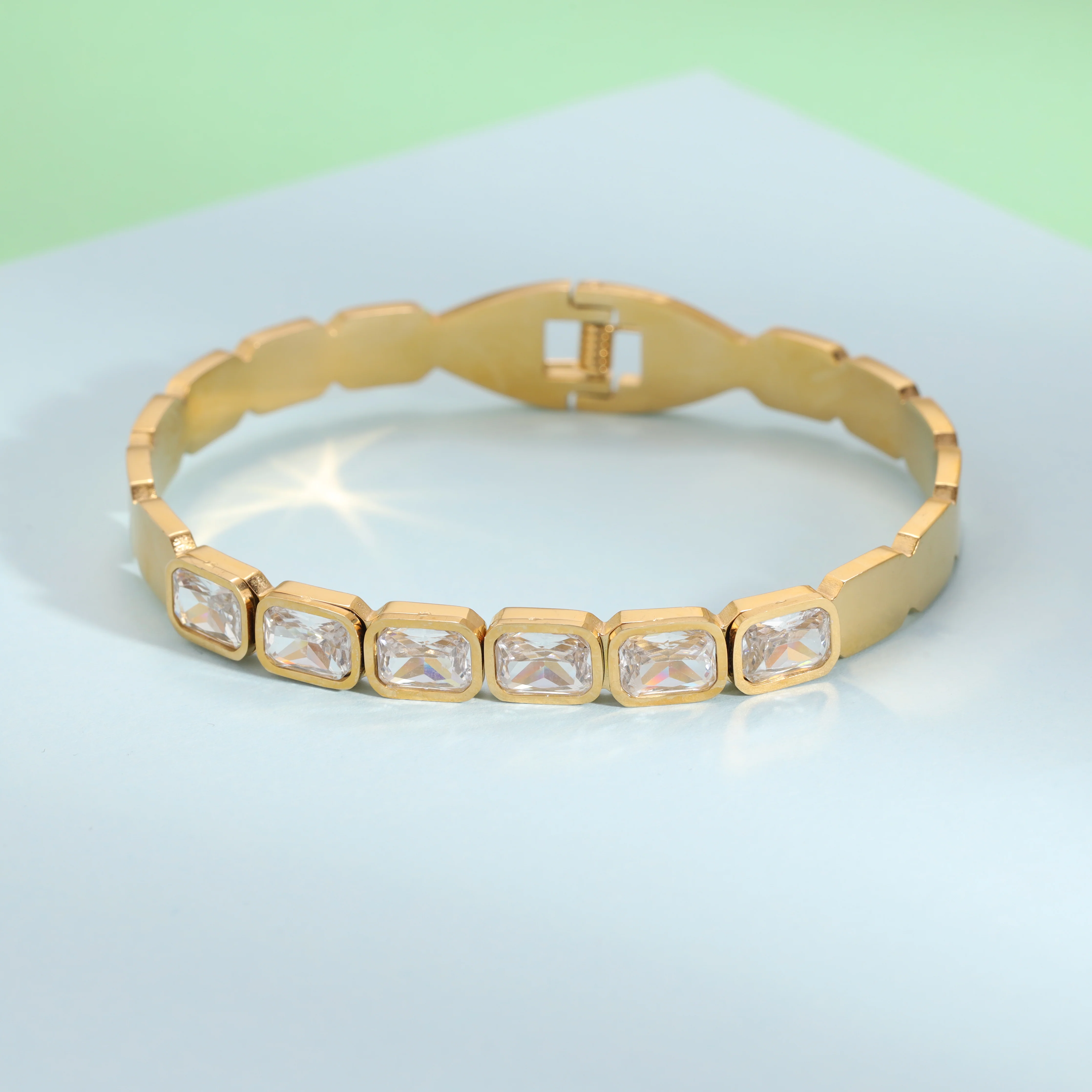 7mm Damen Armreifen Armband Diamant - Vergoldet - Image 3
