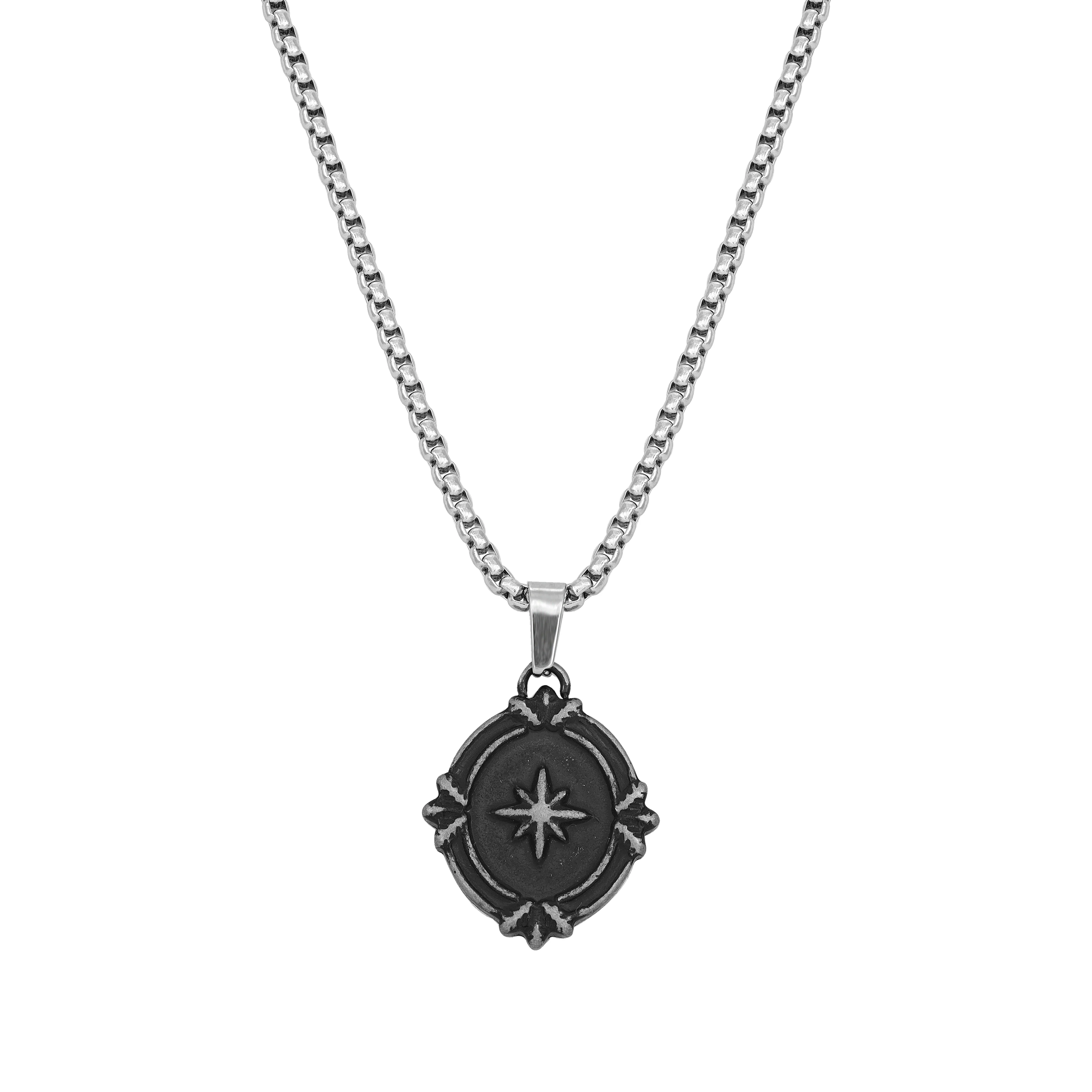 Box Chain Kette mit oxidierten Anhänger aus Edelstahl