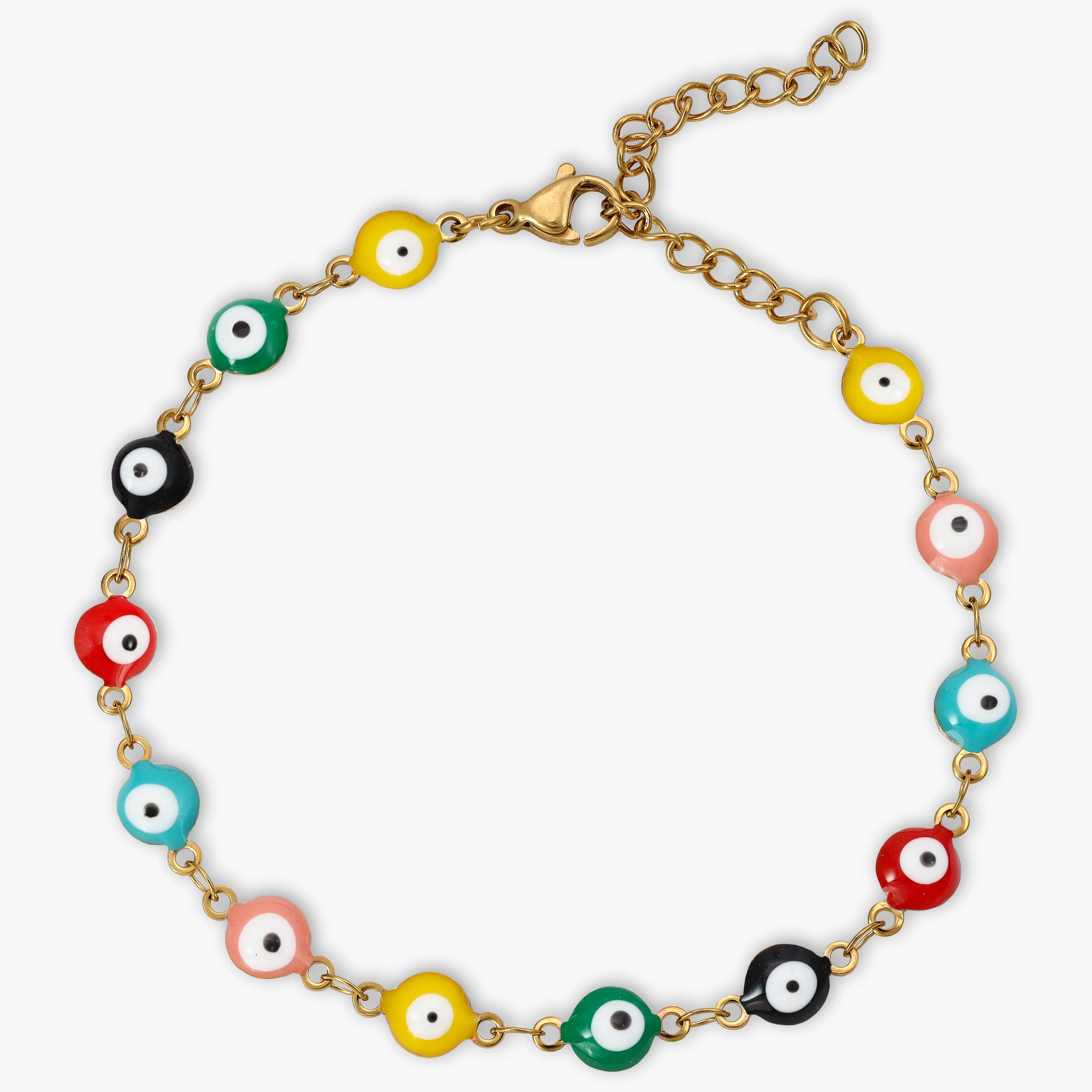 Damen Armband Evil eye multicolor 2mm aus Edelstahl - Vergoldet