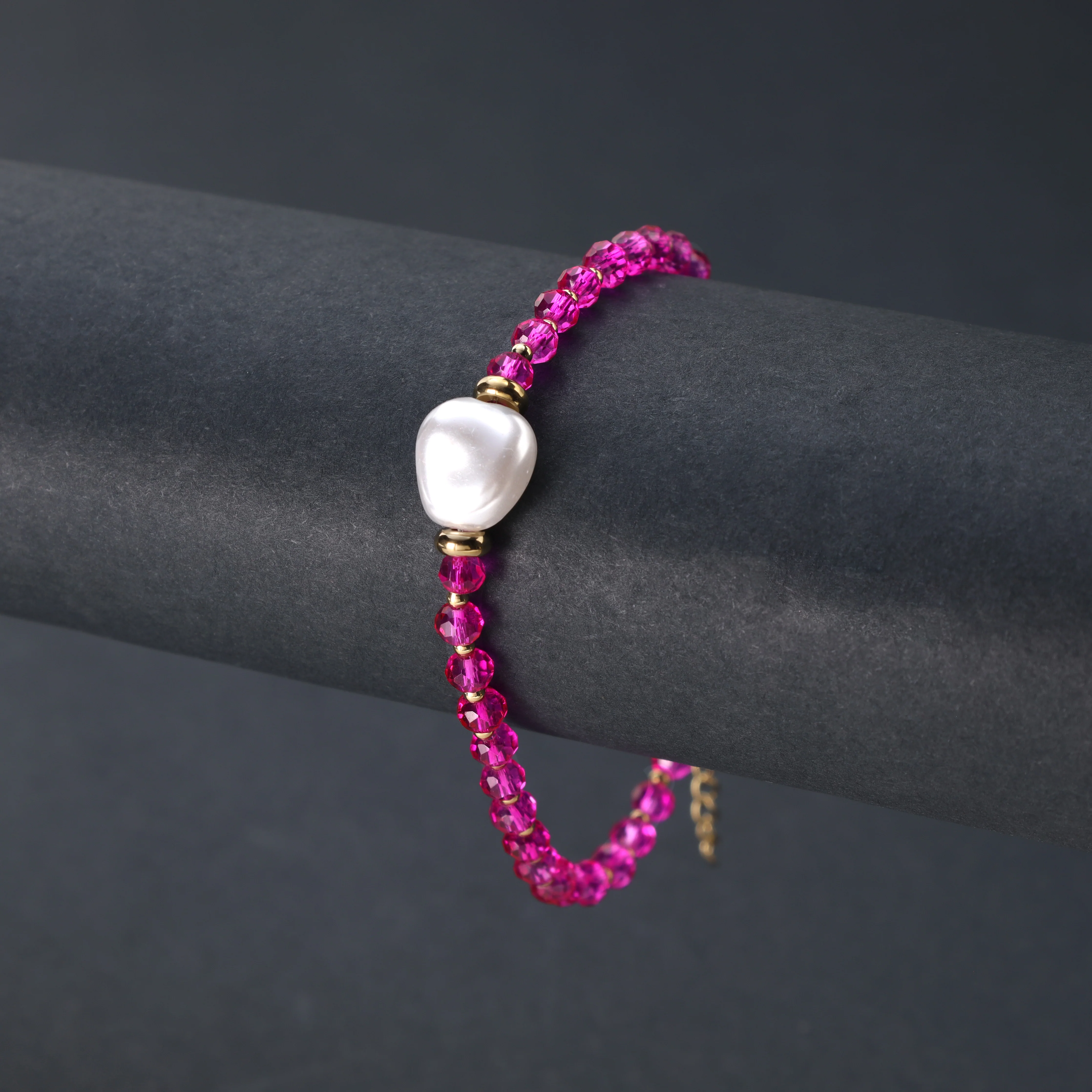 Damen Pink Perlenarmband mit Perlmutt aus Edelstahl - vergoldet - Image 3