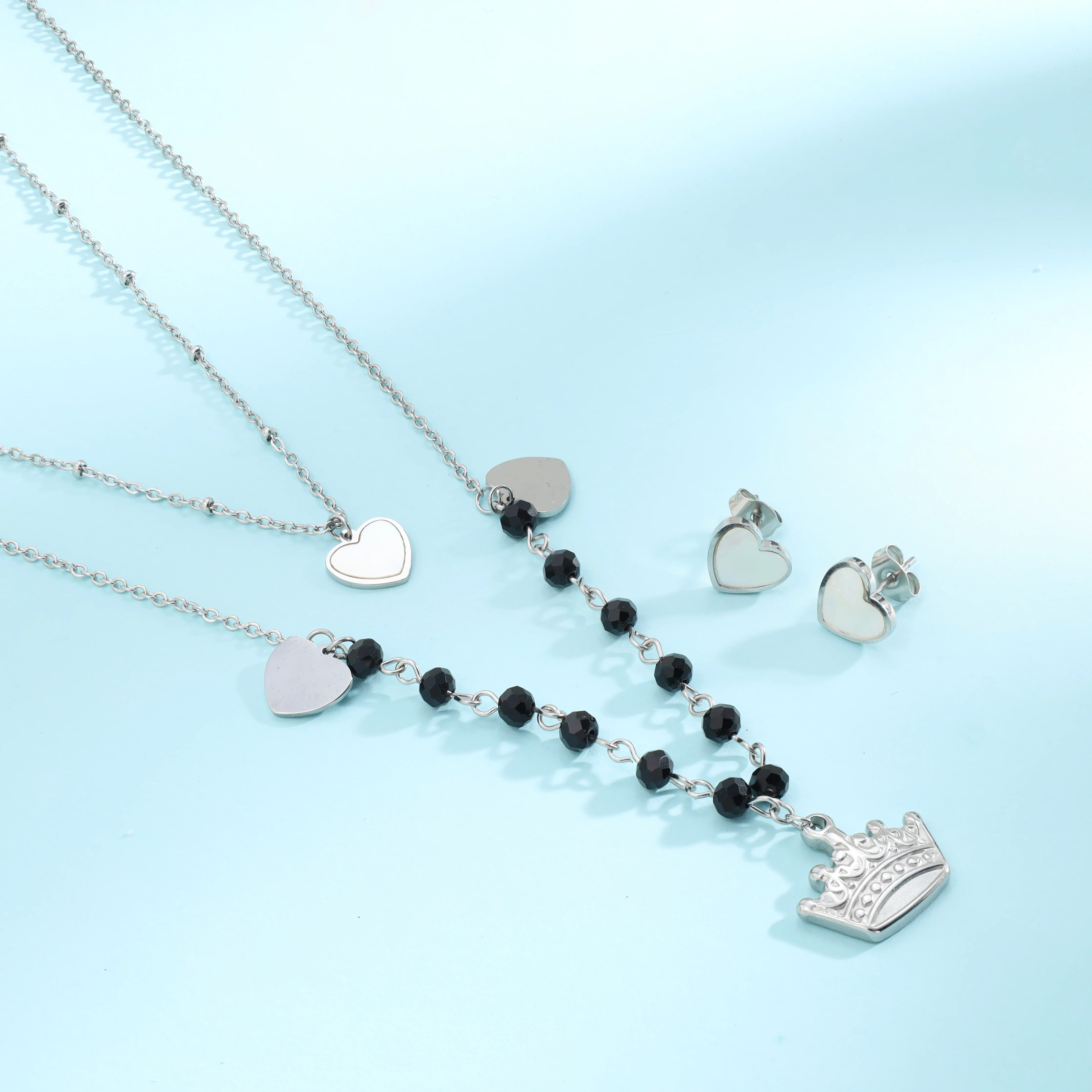 Damen Set Ankerkette mit Krone Herz Anhänger, Ohrringe aus Edelstahl - Image 2