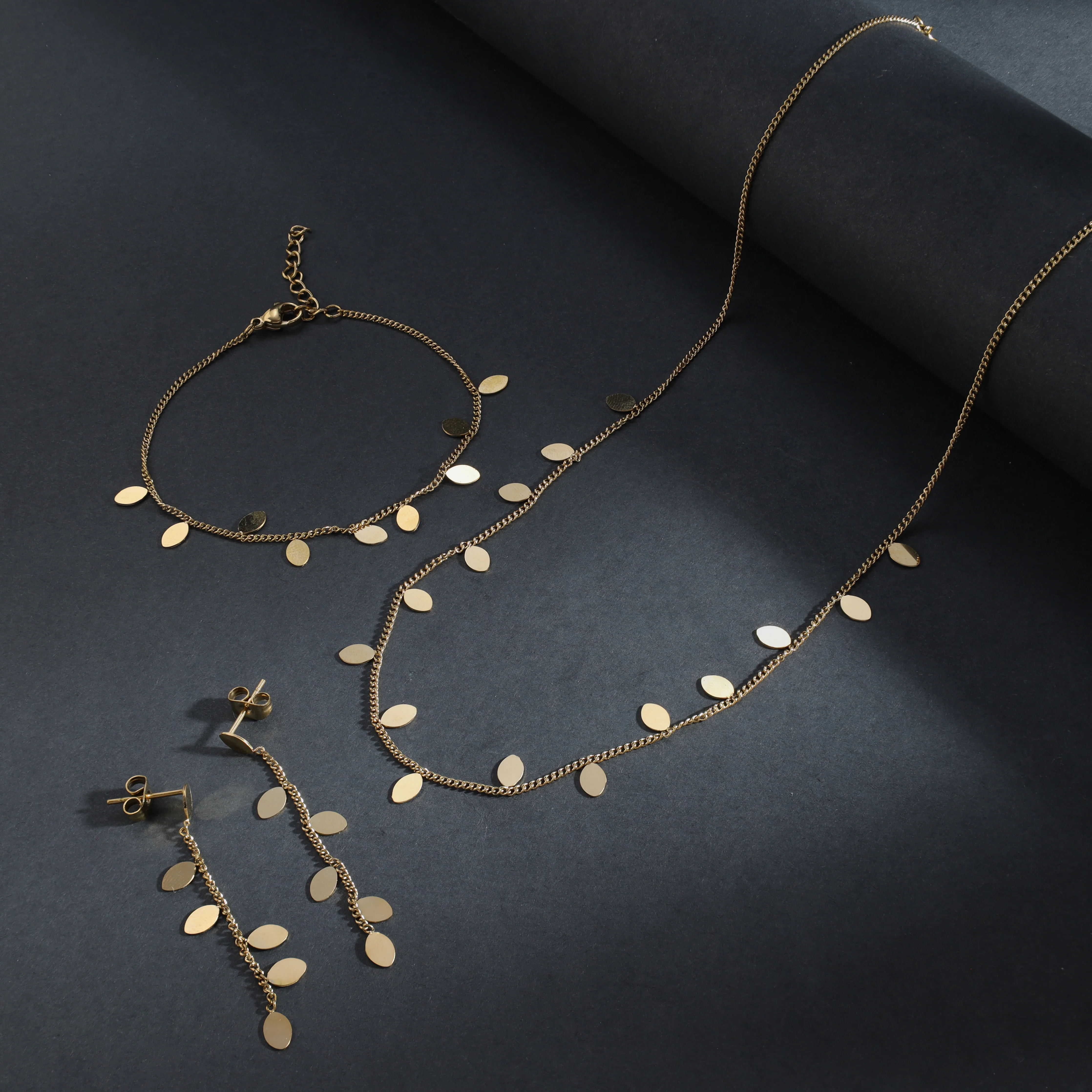 Damen Set Halskette , Armband und Ohrringe aus Edelstahl Vergoldet - Image 3