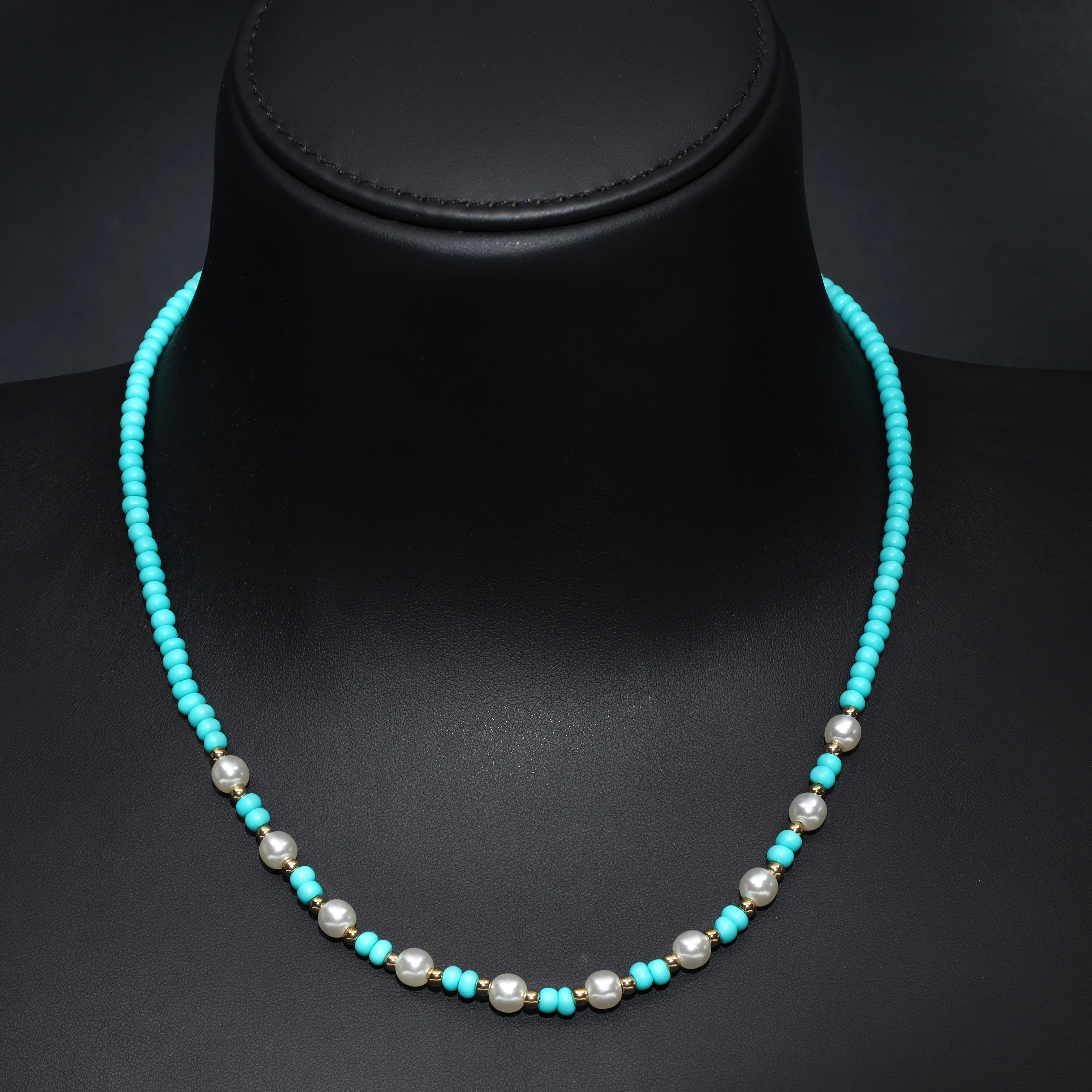 Damen türkise Beads Perlenkette aus Edelstahl - Vergoldet - Image 3