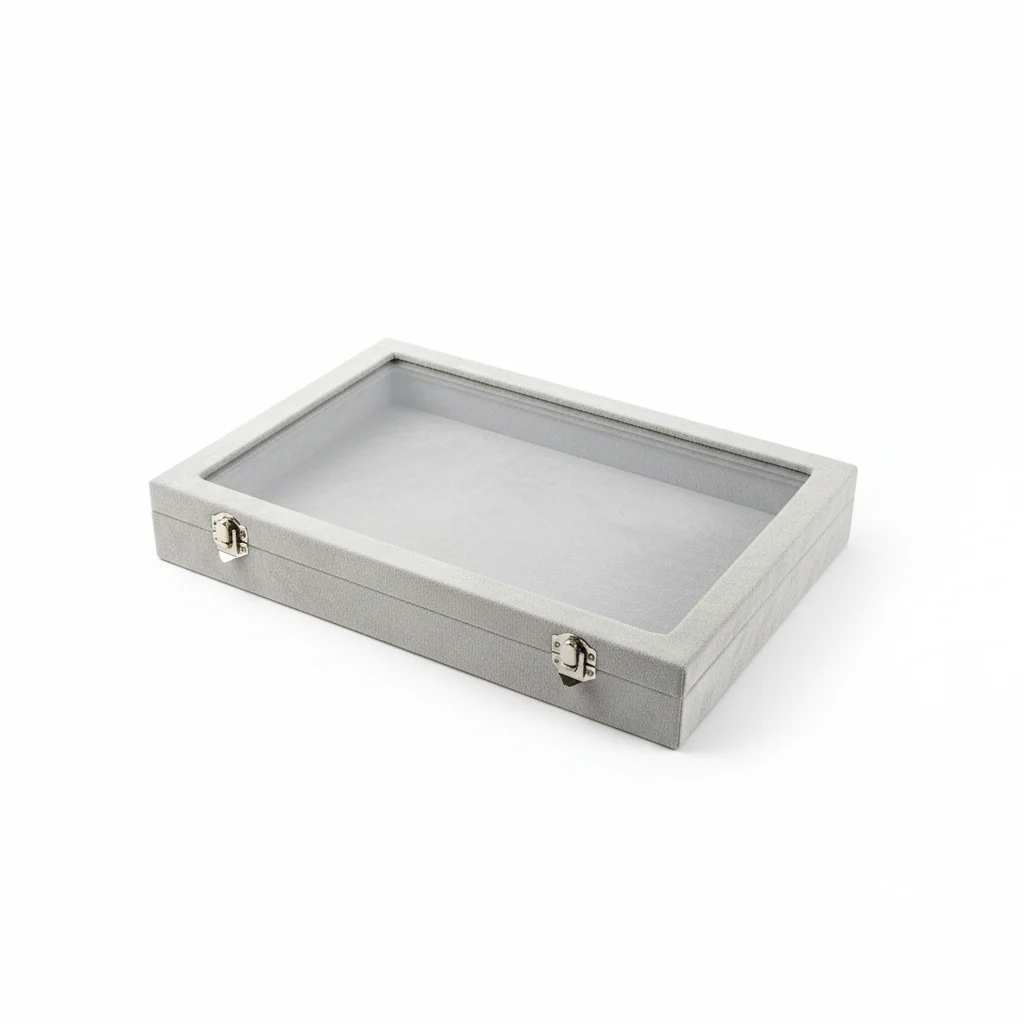 Elegante Schmucklade mit Sichtfenster Staubschutz Schmuck Aufbewahrung in grau - Image 3