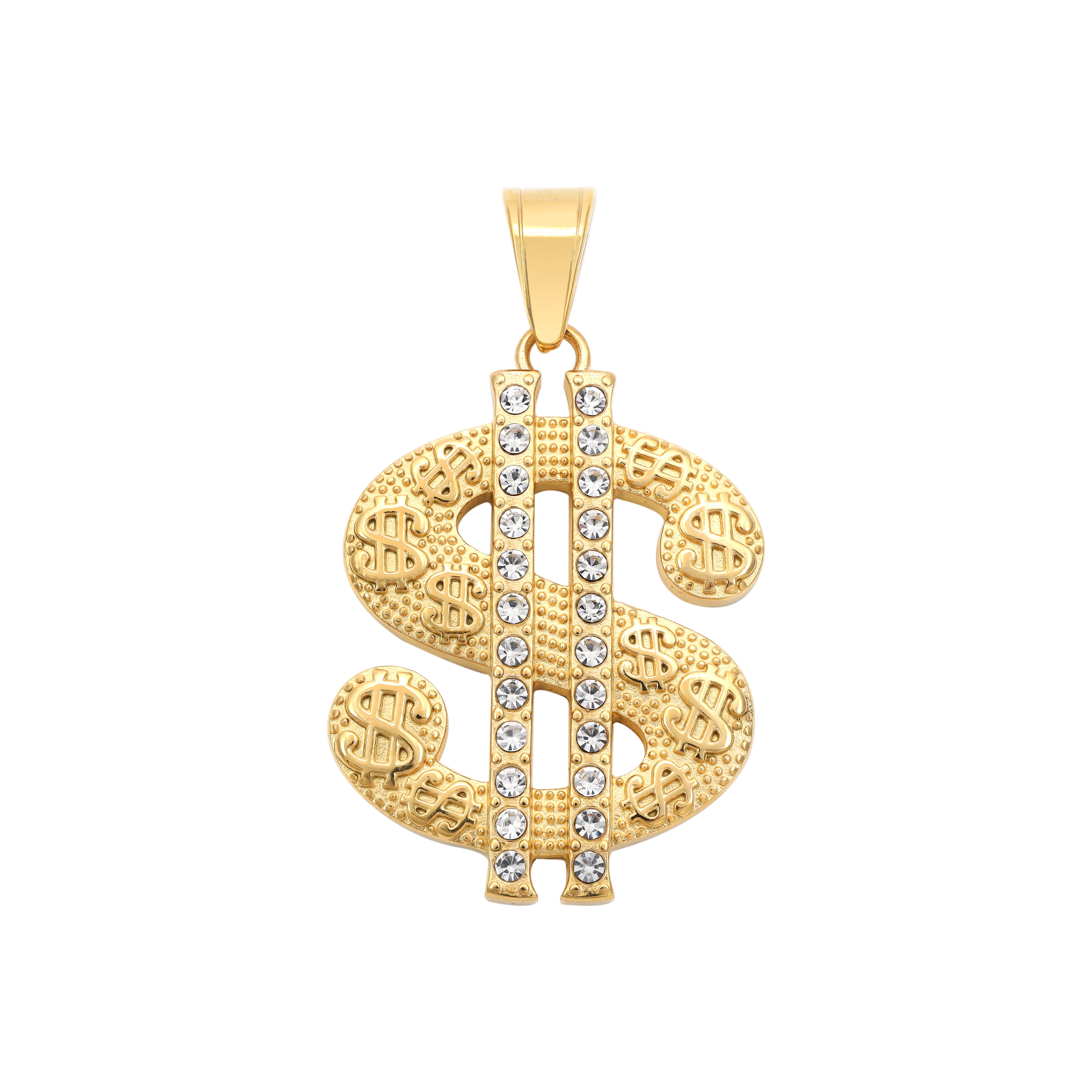 Iced Out Stil Dollar Anhänger aus Edelstahl - Vergoldet