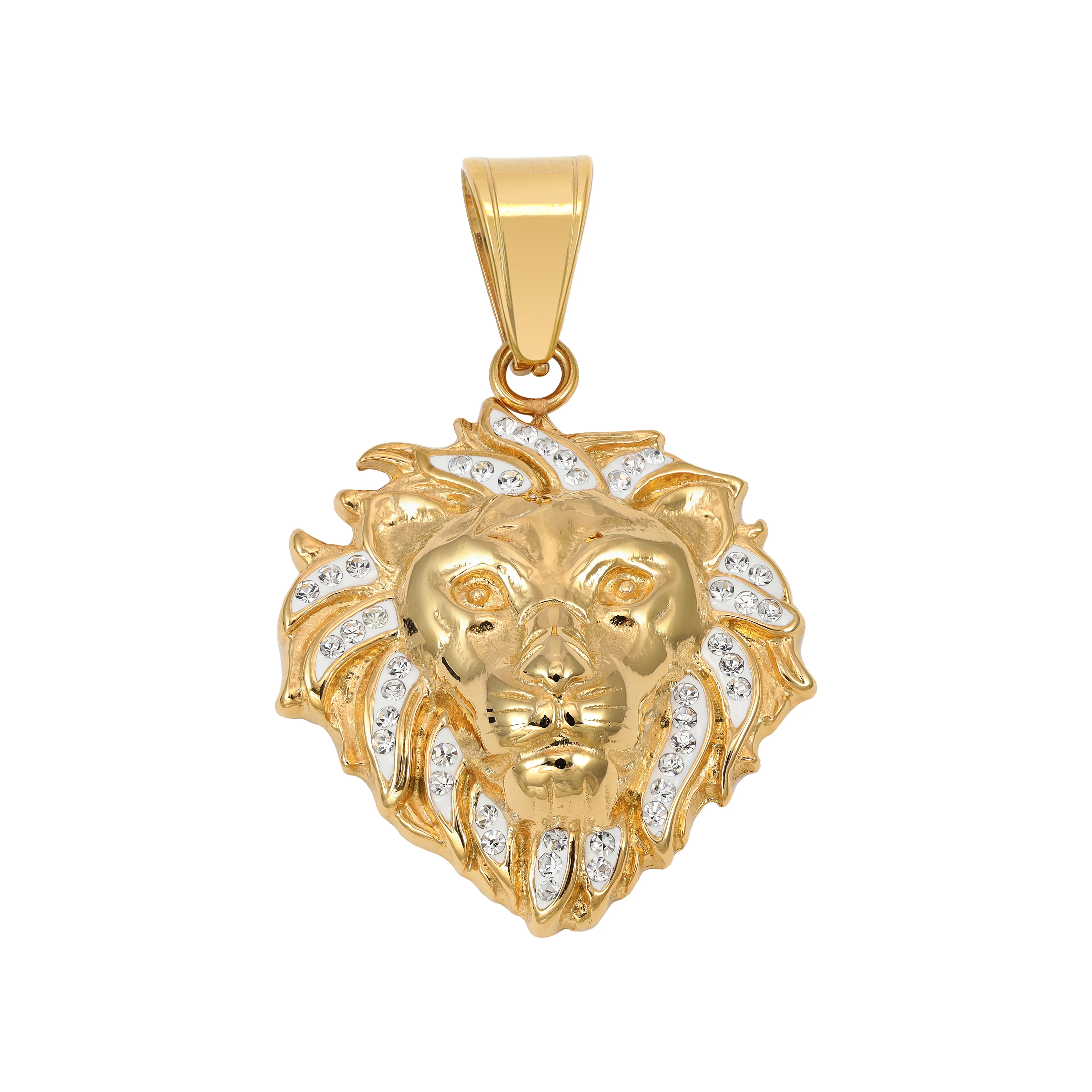 Iced out stil Löwe Anhänger aus Edelstahl - Vergoldet