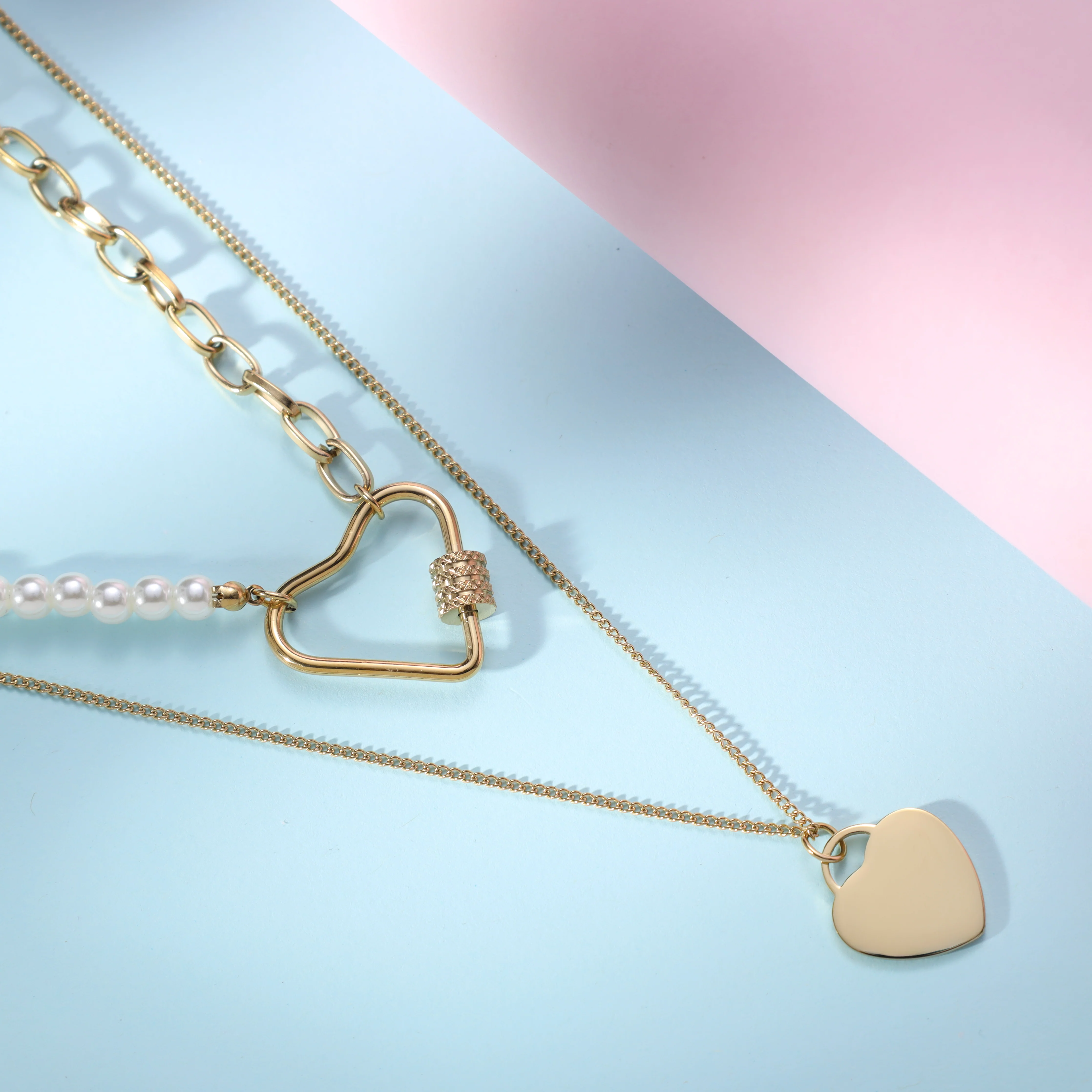 Layering Damenkette mit Herz aus Edelstahl  - Vergoldet - Image 2