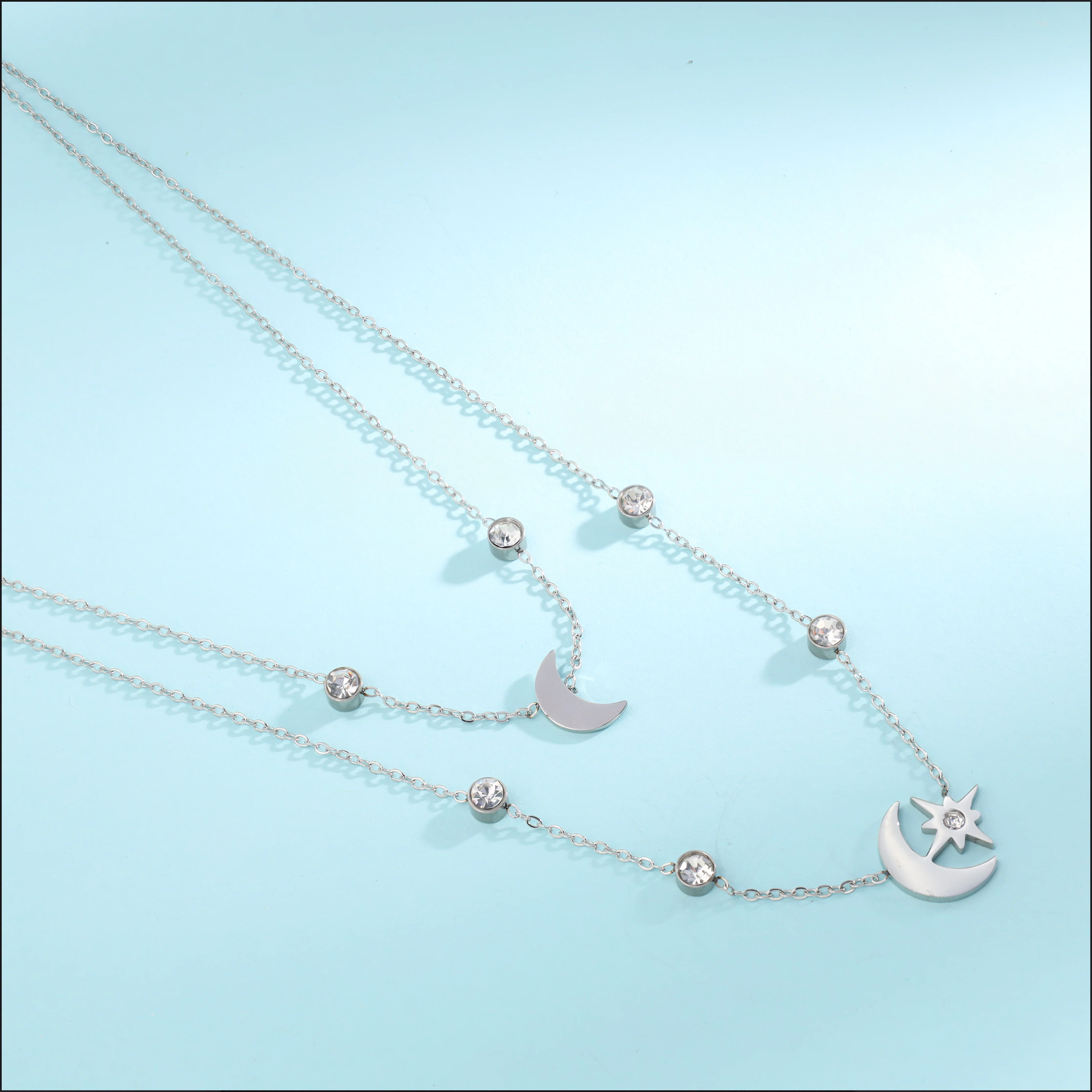 Layering Damenkette mit Mond & Stern Anhänger aus Edelstahl - Image 2