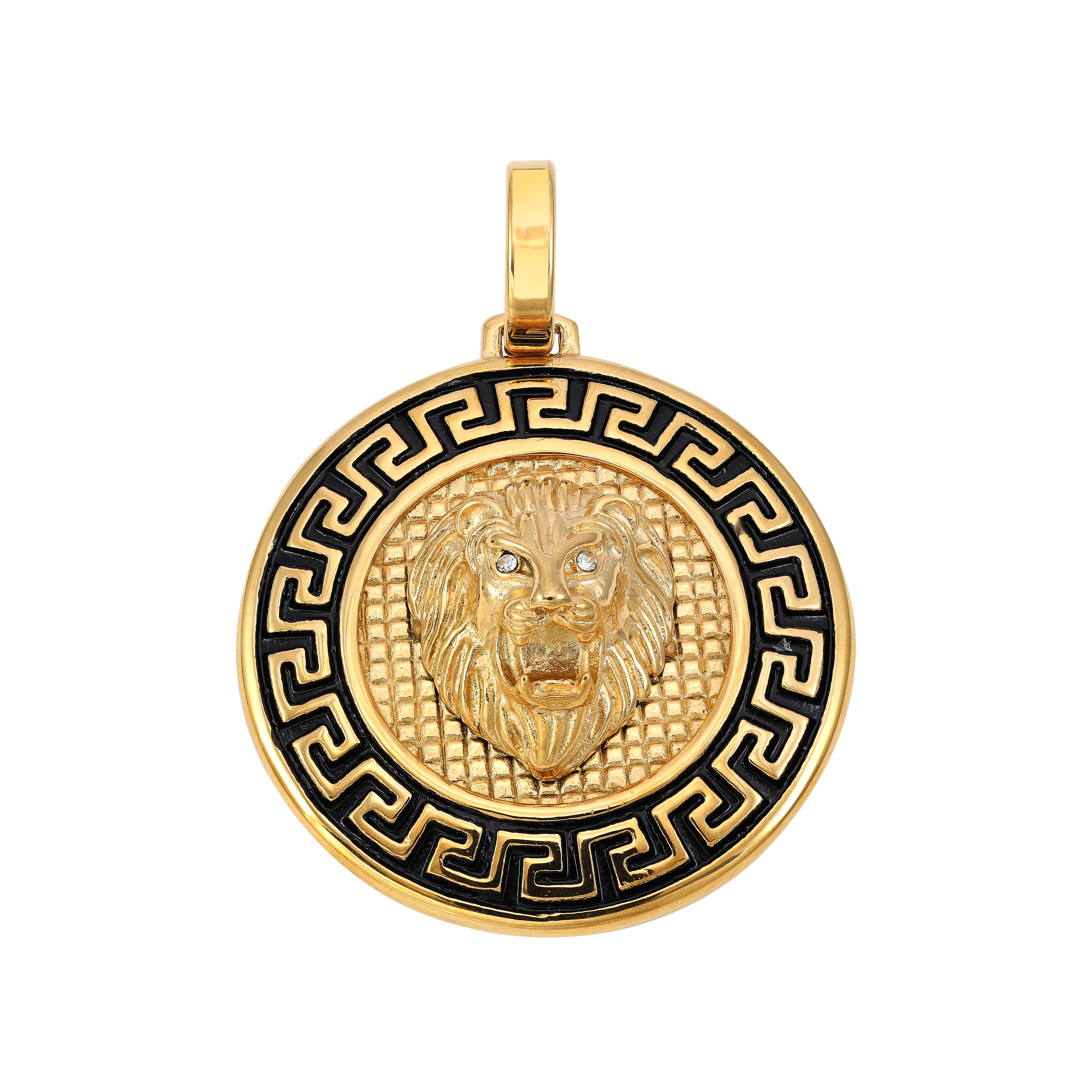 Löwe Anhänger mit Greek Design aus Edelstahl - Vergoldet