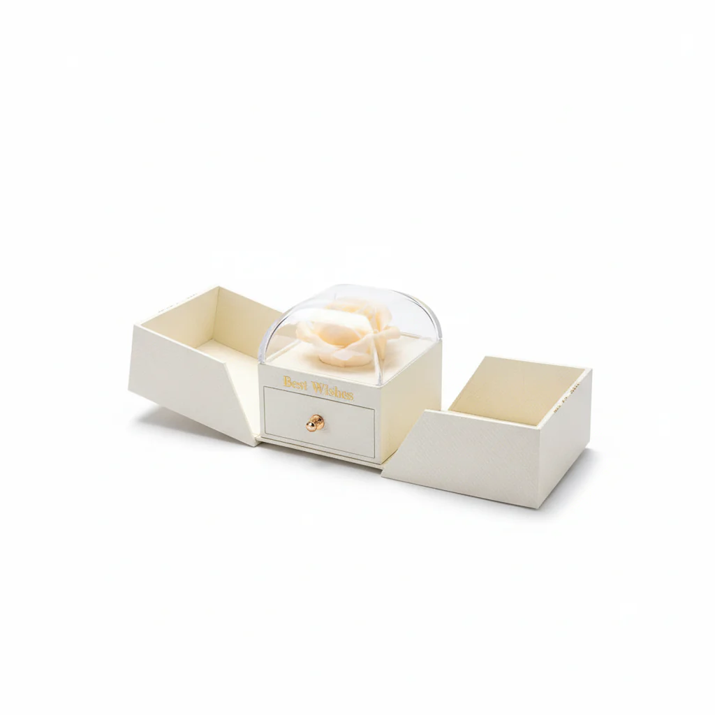 Schmuckbox Geschenkbox mit Rose in creme weiß - Image 3