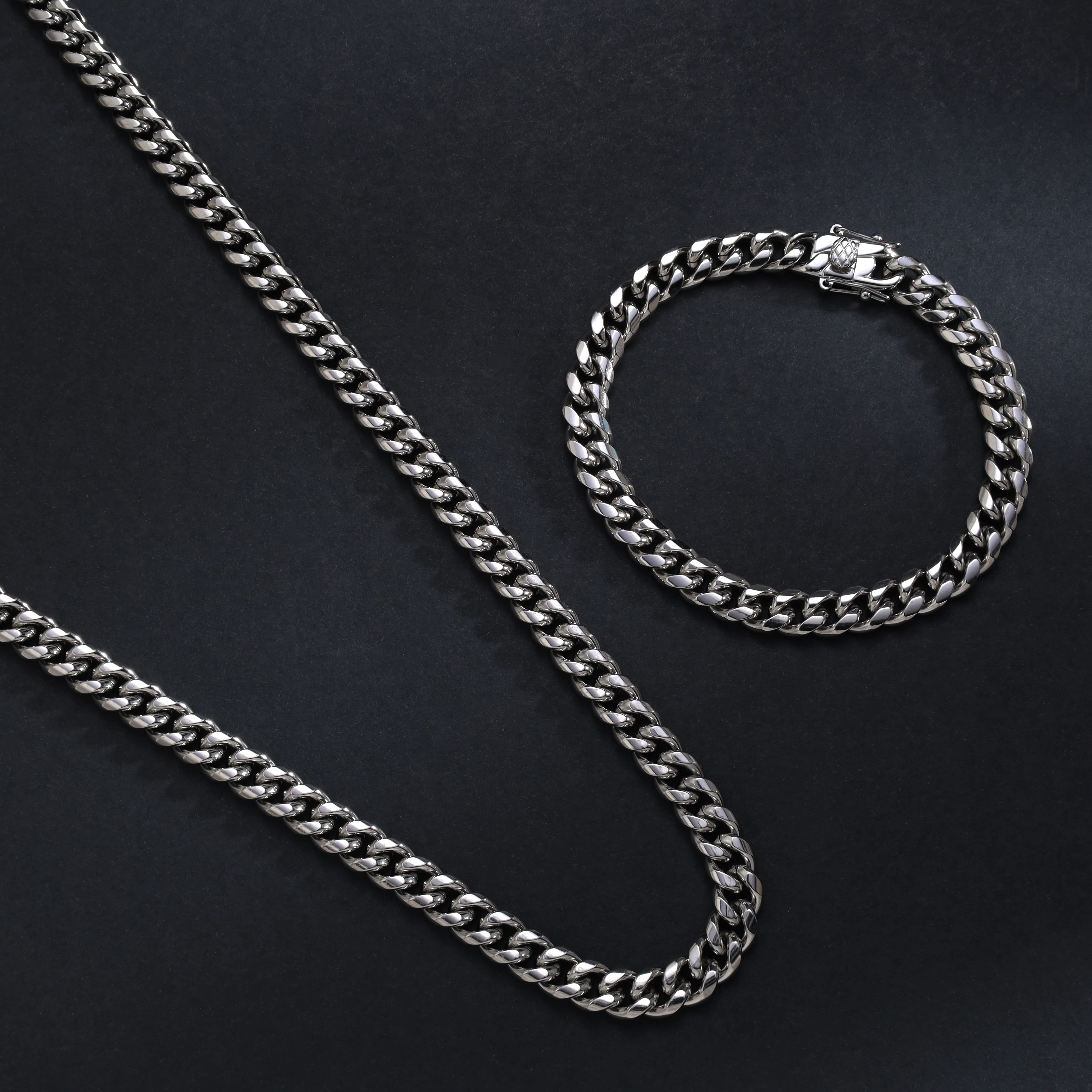 Set - Kette + Armband 8mm Miami Cuban Link Panzerkette aus Edelstahl