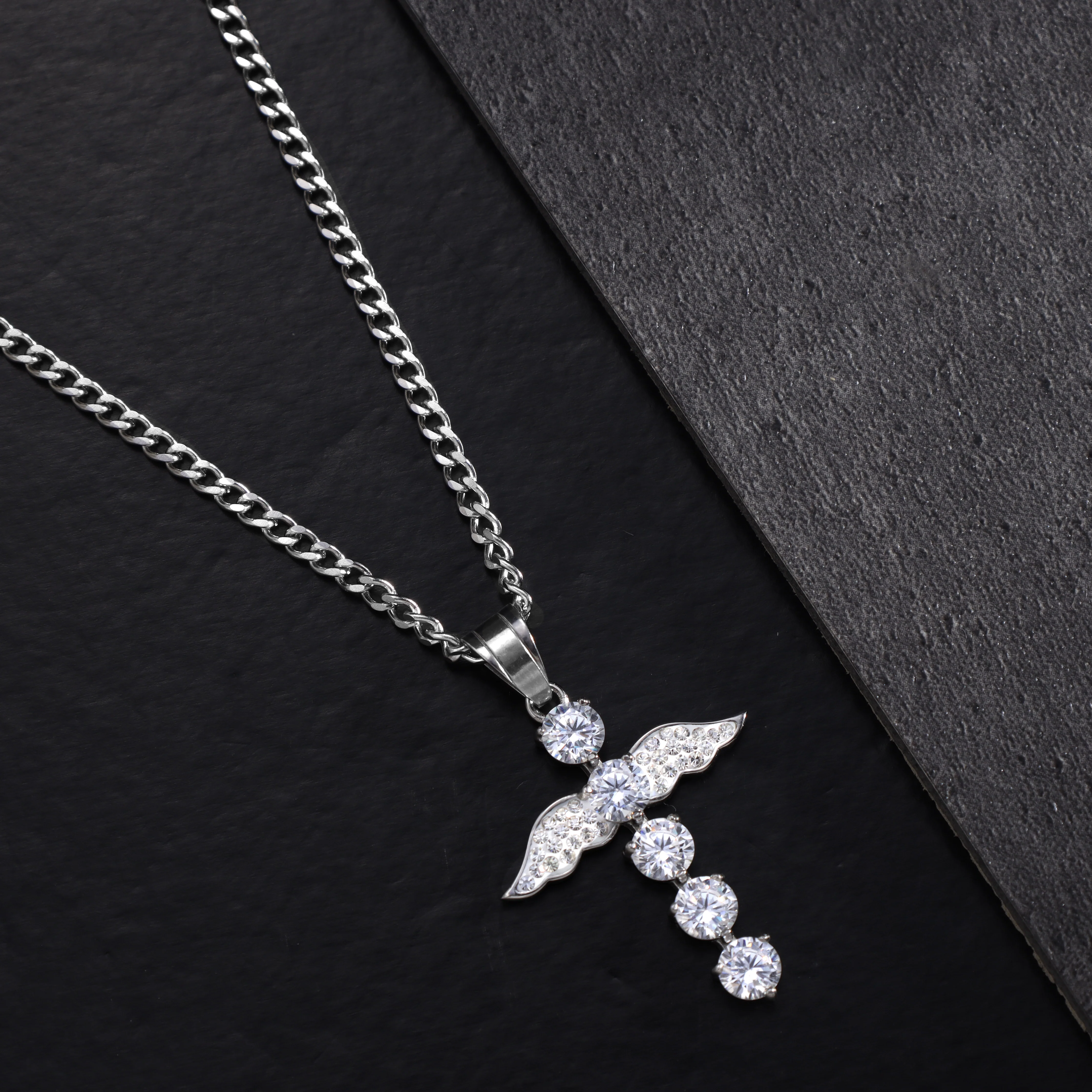 SET Kordelkette + Panzerkette mit Iced out stil Kreuz Anhänger aus Edelstahl - Image 4