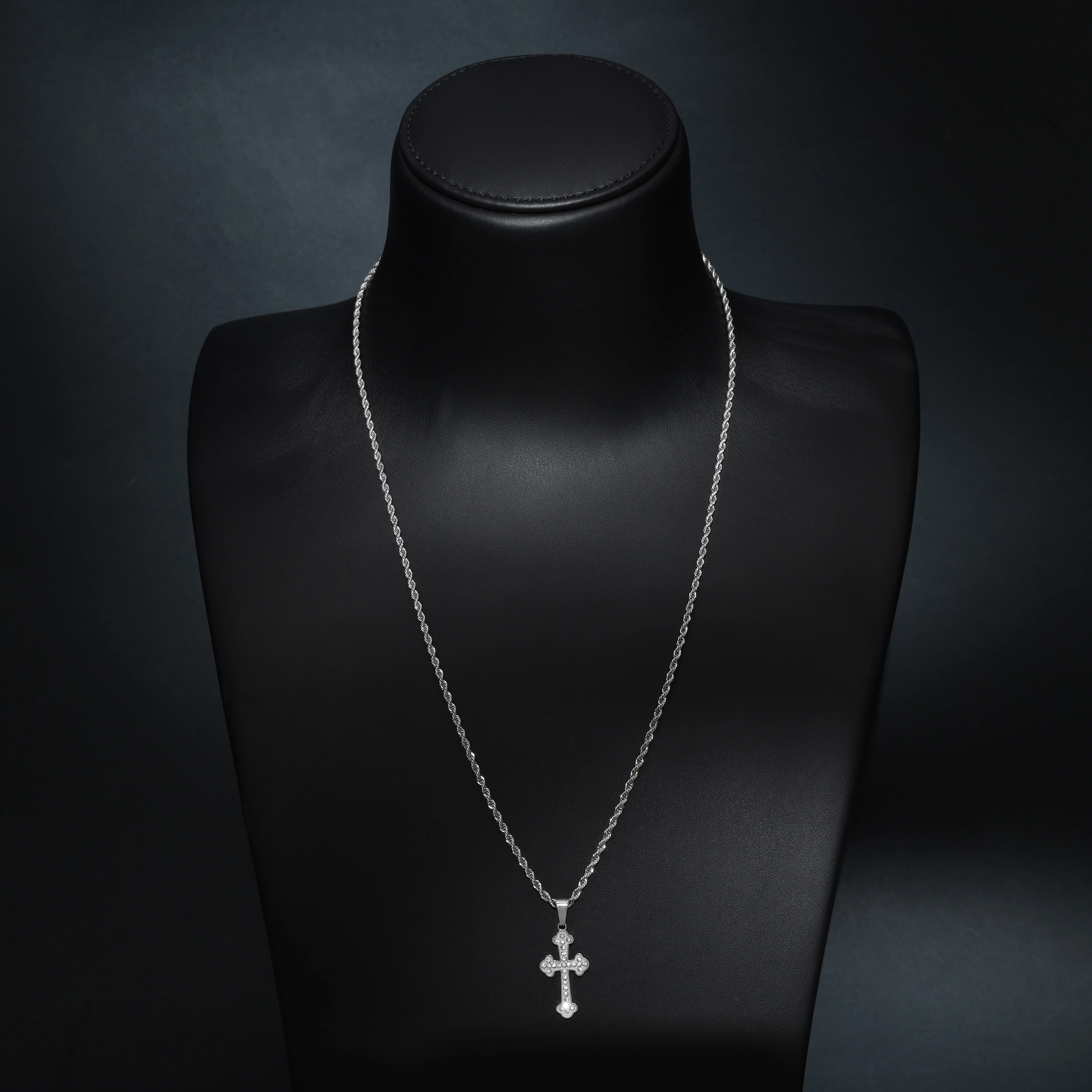 Set Kordelkette Rope Chain mit Iced Out Stil Kreuz Anhänger aus Edelstahl - Image 7