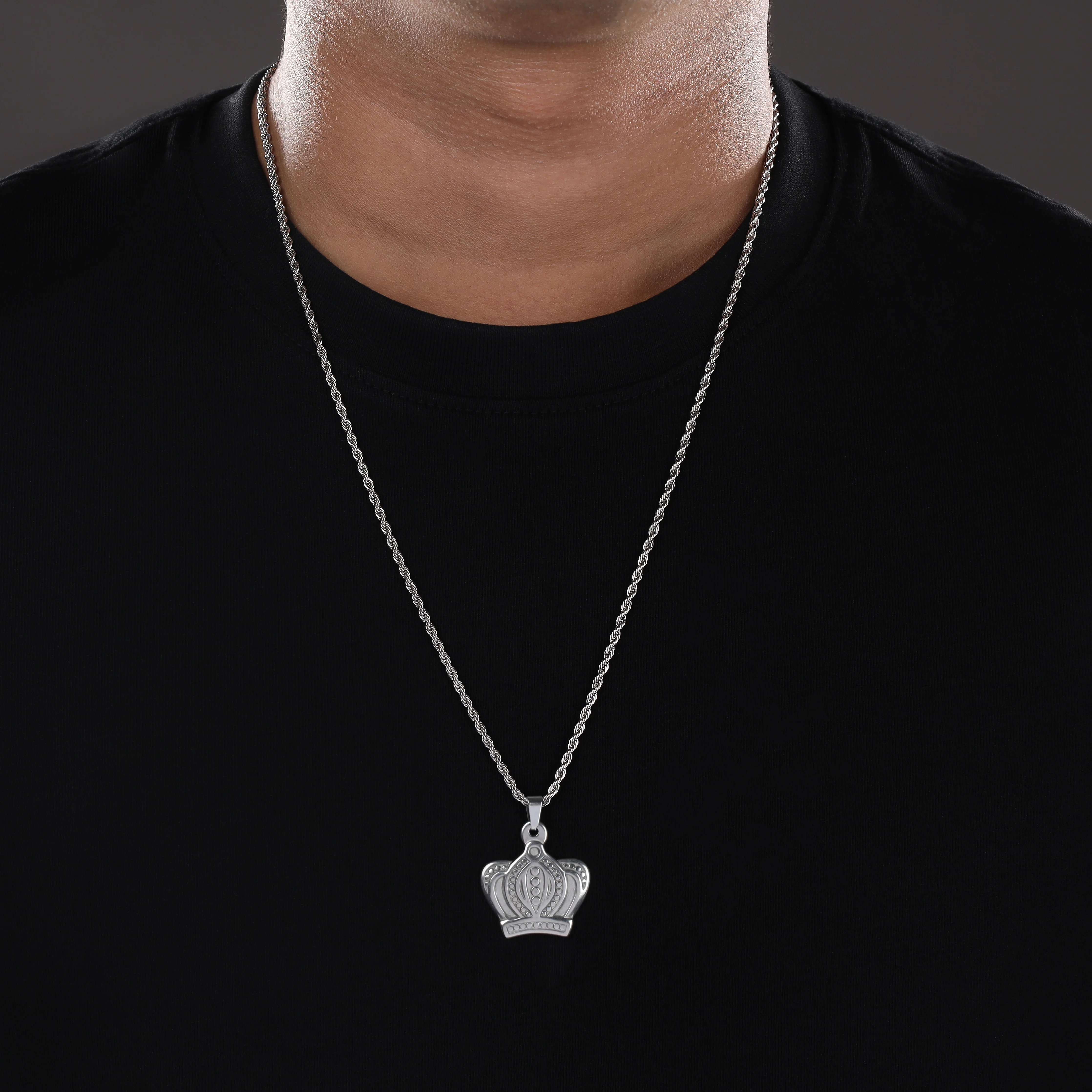 Set Kordelkette Rope Chain mit Krone Anhänger aus Edelstahl - Image 3