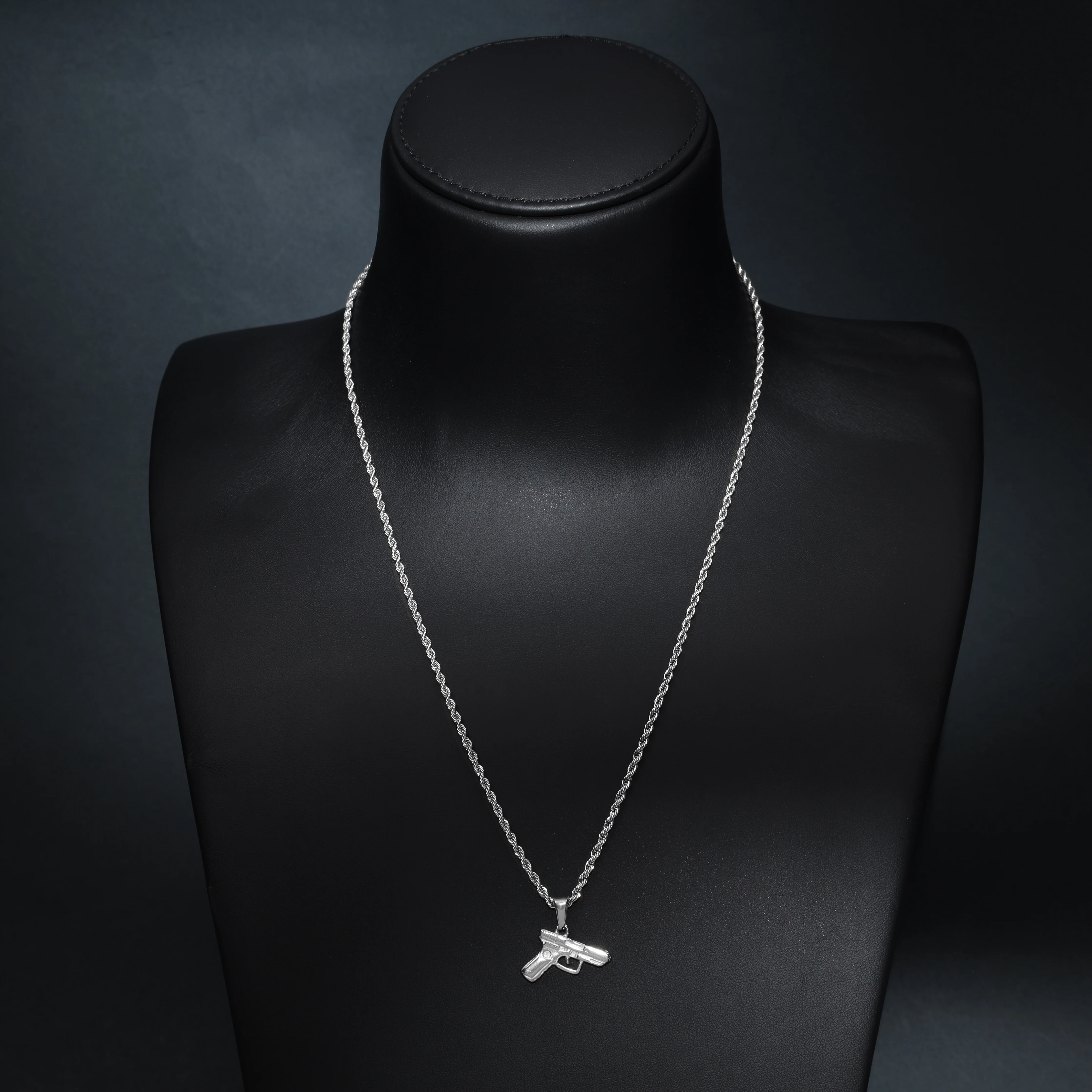 Set Kordelkette Rope Chain mit Pistole Anhänger aus Edelstahl - Image 5