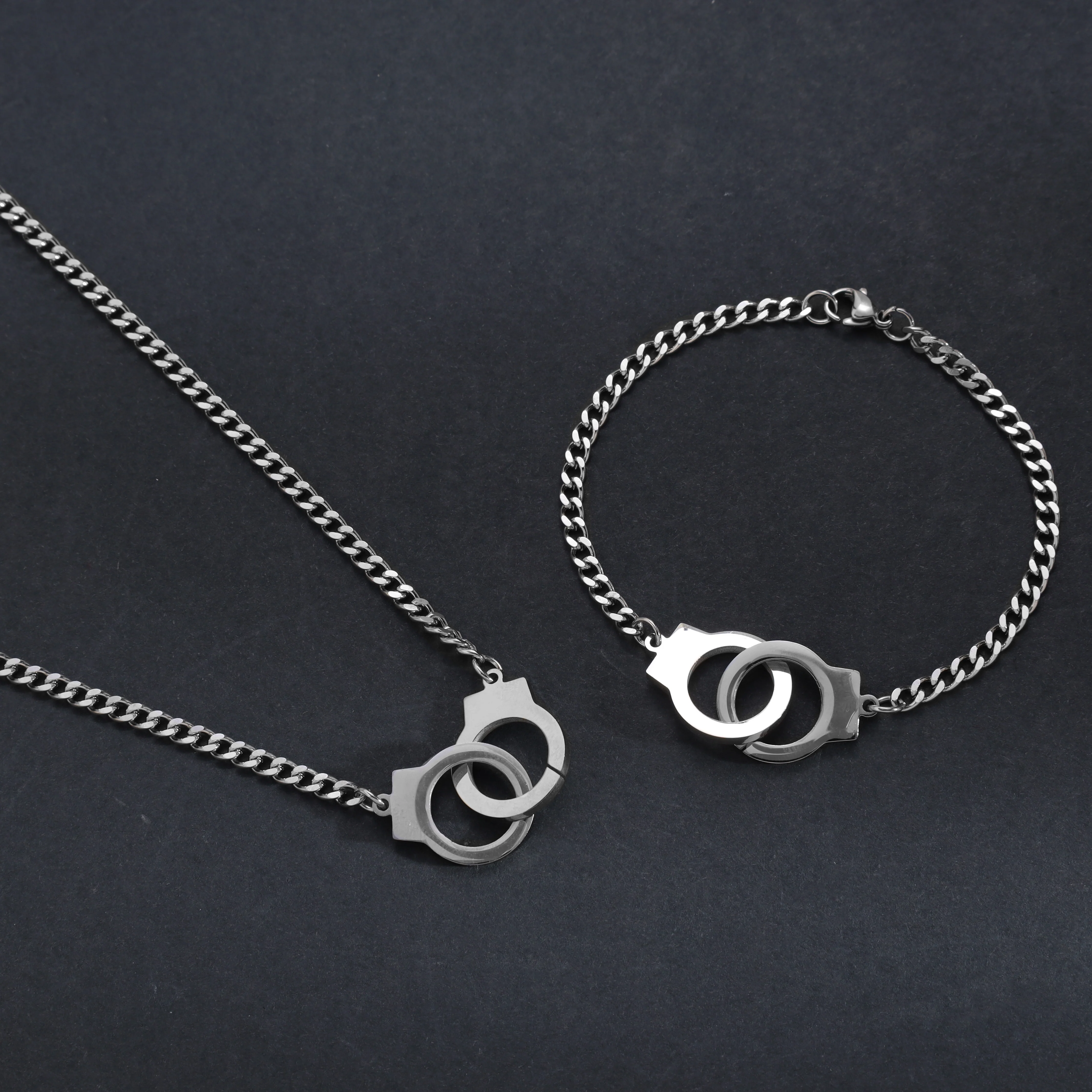 SET Panzerkette + Armband mit Handschellen 4mm aus Edelstahl - Image 2